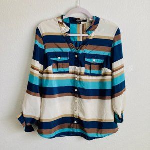 Women's Color Block Button Up Long Sleeve Regular Fit Shirt